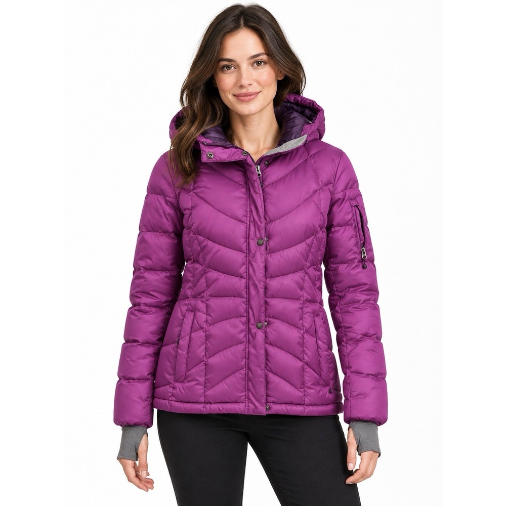 Lands' End Women's S Purple Down Feather Hooded Puffer Ski Winter Jacket Coat
